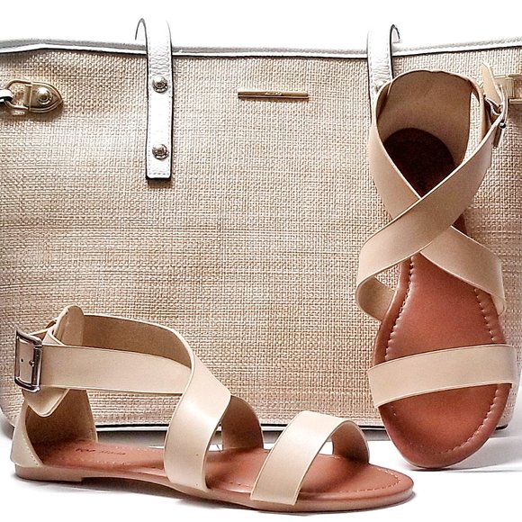 Shoes - New Beige Cross Straps Gladiator Flat Sandals